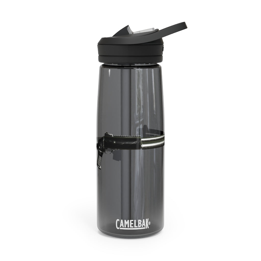 CamelBak Eddy® Water Bottle in 20oz and 25oz sizes, made from durable Tritan™ material, featuring a spill-proof biting valve and easy-carry handle.